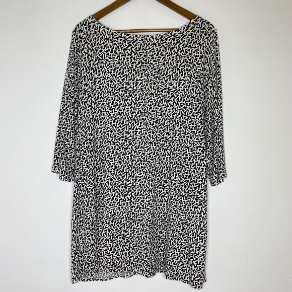 J Jill L Wearever Black & White Line Print Midi Dress Casual Modern Comfort - Picture 10 of 12